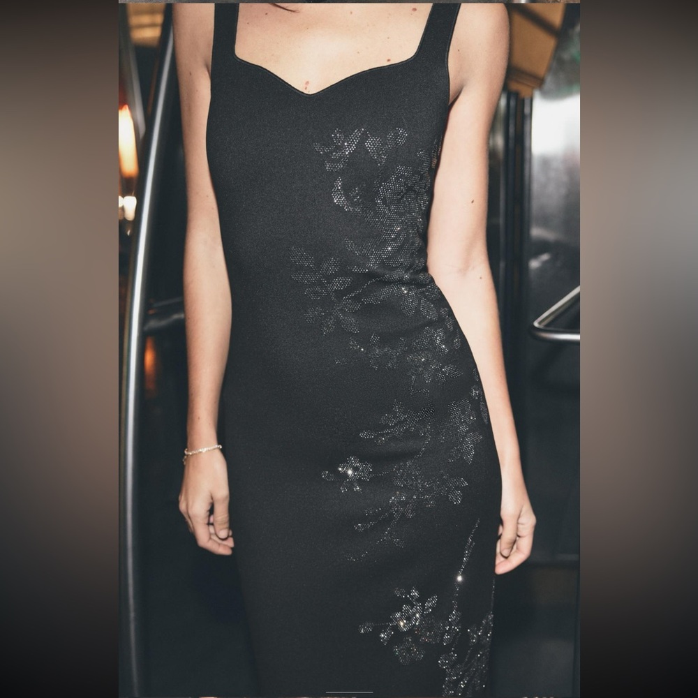 ZARA Black Midi Dress with rhinestones